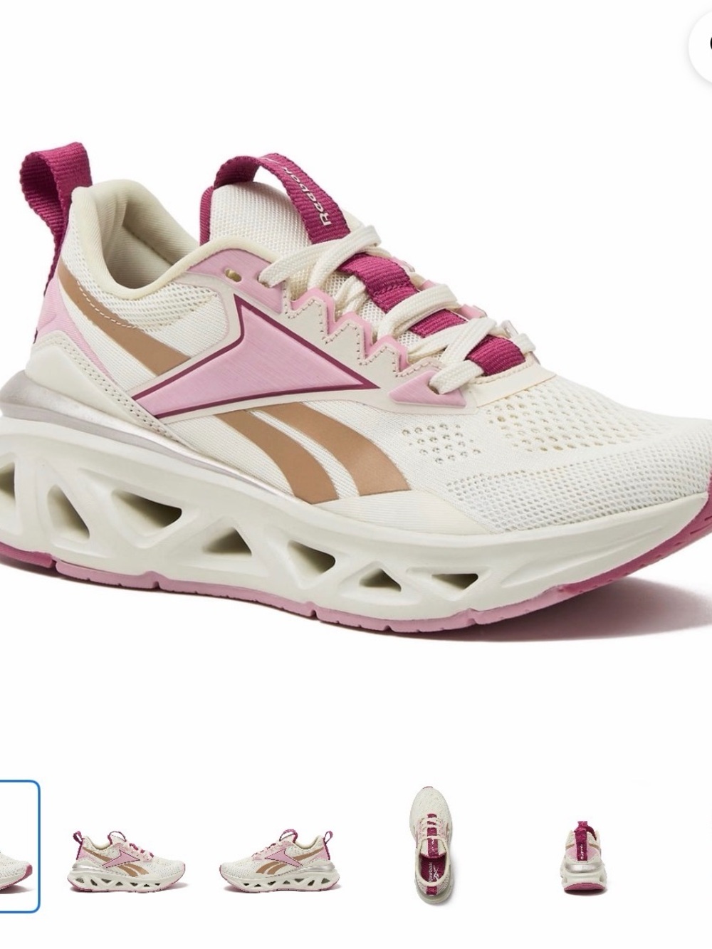 Reebok Women's Cream and Pink Athletic Sneakers with Tan Accents